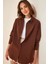 Kadın Kahverengi Oversize Uzun Basic Gömlek HZL22W-BD139001 1
