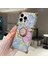 iPhone 15 Pro Kılıf Için Şık Çiçek Desenli Yüzük Kickstand Tpu+Pc Telefon Kapağı-Pembe+Mavi (Yurt Dışından) 3