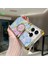iPhone 15 Pro Kılıf Için Şık Çiçek Desenli Yüzük Kickstand Tpu+Pc Telefon Kapağı-Pembe+Mavi (Yurt Dışından) 4