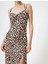 Midi Elbise Askılı Leopar Desenli Yırtmaçlı Degaje Yaka Slim Fit 5