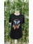Kadın Kısa Kollu Renkli Kelebek ve Kuş Tüyü Baskı Viskon T-Shirt 4