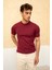 Erkek Bordo Kısa Kollu Fitilli Akrilik-Pamuk Karışımlı Triko T-Shirt 2
