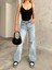 kadın Soluk Efekt Vintage Yüksek Bel Wide Leg Jeans 2