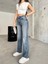 kadın Soluk Efekt Vintage Yüksek Bel Wide Leg Jeans 1