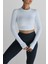 Beyaz Darkalıp Parmak Geçmeli Spor Body Crop Bluz 1
