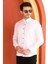 Damatlık Beyaz Double Manşet Özel Kol Düğmeli Slim Fit Dar Kesim Erkek Gömlek 2