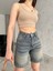 Kadın Kar Yıkama Soluk Efektli Yüksek Bel Denim Şort 4