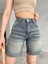 Kadın Kar Yıkama Soluk Efektli Yüksek Bel Denim Şort 5