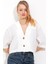 Kadın Beyaz Çift Düğmeli Oversize Crop Keten Ceket 0706 1