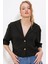 Kadın Siyah Çift Düğmeli Oversize Crop Keten Ceket 0706 1