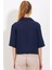 Kadın Lacivert Çift Düğmeli Oversize Crop Keten Ceket 0706 5