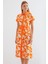 2455 Desenli Gömlek Elbise - Turuncu 1