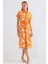 2455 Desenli Gömlek Elbise - Turuncu 2