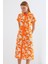 2455 Desenli Gömlek Elbise - Turuncu 3