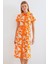 2455 Desenli Gömlek Elbise - Turuncu 4