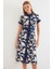 2455 Desenli Gömlek Elbise - Lacivert 3