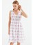 2507 V Yaka Desenli Mini Elbise - Beyaz 4