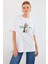 4319 Baskılı Oversize Tişört - Beyaz 1