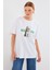 4319 Baskılı Oversize Tişört - Beyaz 2
