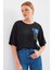 911 Baskılı Örme Basic Tişört - Siyah 5