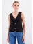 15881 Düğmeli Kısa Triko Yelek - Siyah 2