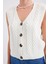 15882 Düğmeli Kısa Triko Yelek - Beyaz 5
