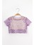 Lila Yıldız Baskılı Kız Çocuk Tül Crop 1