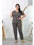 Kadın Büyük Beden Kısa Kol Penye Pijama Takımı Füme 202407 5
