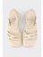 Bej Deri Kadın Dolgu Topuk Sandalet 4