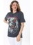 Kadın Büyük Beden Füme Pamuklu Kumaş Kısa Kollu Baskı Ve Taş Detaylı Bluz 65N38036 3