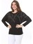 Kadın Büyük Beden Siyah Taş Detaylı Yarasa Kol Bluz 65N37804 1