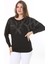 Kadın Büyük Beden Siyah Taş Detaylı Yarasa Kol Bluz 65N37804 5
