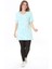 Kadın Büyük Beden Yeşil Bisiklet Yakalı Kısa Kollu Çizgili Tunik 65N37851 1