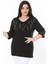 Kadın Büyük Beden Siyah Taş Detaylı Bluz 65N37978 5