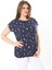 Kadın Büyük Beden Lacivert Pamuk Kumaş Etek Ucu Lastikli Düşük Kollu Bluz 65N37895 1