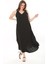 Kadın Büyük Beden Siyah Yan Boy Ayarlı Kolsuz Uzun Elbise 65N37885 3