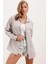 Kadın Gri Düz Oversize Uzun Basic Gömlek 3900 1