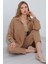 Kadın Camel Oversize Keten Alt Üst Takım 6622 1
