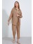 Kadın Camel Oversize Keten Alt Üst Takım 6622 2