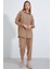 Kadın Camel Oversize Keten Alt Üst Takım 6622 3