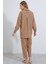 Kadın Camel Oversize Keten Alt Üst Takım 6622 5