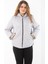 Kadın Büyük Beden Gri Ön ve Cep Fermuarlı Kapşonlu Astarlı Kapitone Mont 65N37443 6