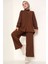 T5858 Örme Tesettür Ikili Takım - Kahverengi 1