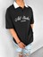 Oversize Fit Esnek 3 Düğmeli Polo Yaka Pamuklu T-Shirt Siyah 2