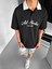 Oversize Fit Esnek 3 Düğmeli Polo Yaka Pamuklu T-Shirt Siyah 3