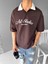 Oversize Fit Esnek 3 Düğmeli Polo Yaka Pamuklu T-Shirt Kahverengi 2