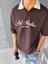 Oversize Fit Esnek 3 Düğmeli Polo Yaka Pamuklu T-Shirt Kahverengi 3