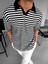 Oversize Yarım Pat Polo Yaka Çizgili T-Shirt Beyaz - Siyah 1