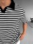 Oversize Yarım Pat Polo Yaka Çizgili T-Shirt Beyaz - Siyah 2