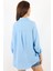 Kadın Yumuşak Müslin Kumaş Uzun Açık Mavi Oversize Gömlek 3